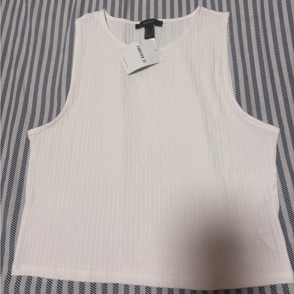 Forever 21 Ribbed White Tank Top